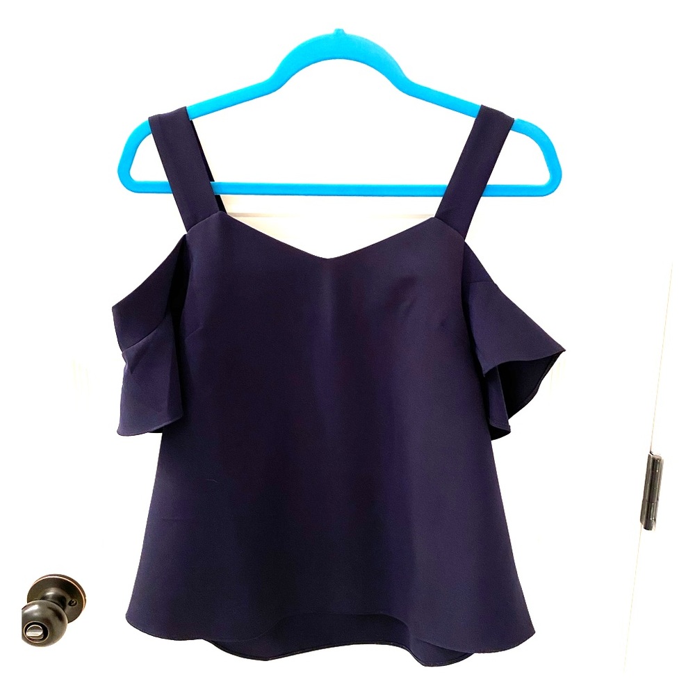 Cold shoulder navy blue top